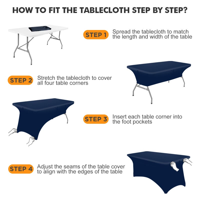 SEPARO 2 Pack 6 Ft Navy Blue Table Cover Fitted Rectangular Tablecloth Stretchable Fabric Table Cloth 6 ft Wrinkle-Free for Party Tradeshows Banquet Weddings Cocktail - Image 4